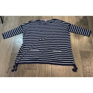 Lilly Pulitzer Top Medium Striped Navy White‎ Tassel Detail Knit Shirt